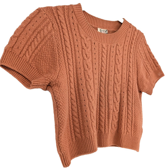 Free People Short + Sweet Cropped Cable Knit Sweater Sugared Almond Large Indie - Picture 5 of 12